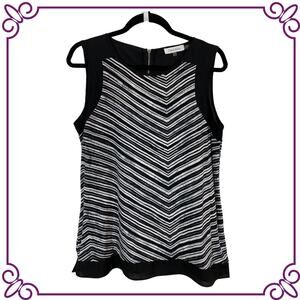 Calvin Klein Sleeveless Black & White Chevron Stretch Tank Bouse Size Medium